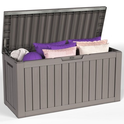 Sersper 85 Gallon Resin Outdoor Storage Box for Patio Furniture Cushions, Pool Toys, and Garden Tools with Handles, Brown