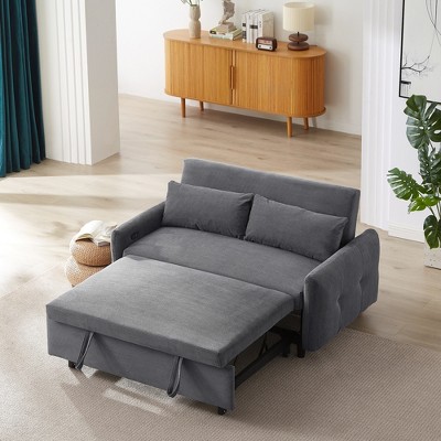 Pull-out Sleeper Sofa Bed, Convertible Loveseat Sofa Couch with Adjsutable Backrest, Two Throw Pillows and USB Ports -ModernLuxe