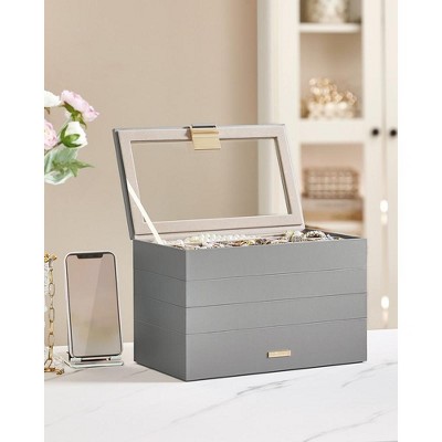 Stackable Jewelry Trays, 4-Tier Accessory Organizer,  Removable Dividers for Vanity Table