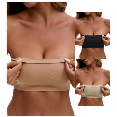 INSPIRE CHIC 3 Packs Women's Strapless Seamless Wirefree Padded Bandeau Non-Slip Silicone Tube Bras