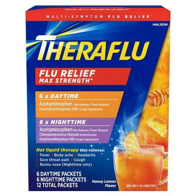 Theraflu Multi-Symptom Flu Relief Max Strength Day & Night Powder - Honey Lemon - 12ct