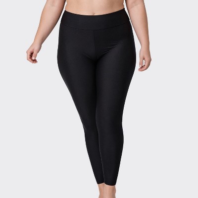 Calypsa Women's Plus Size Chlorine Resistant Long Swim Leggings