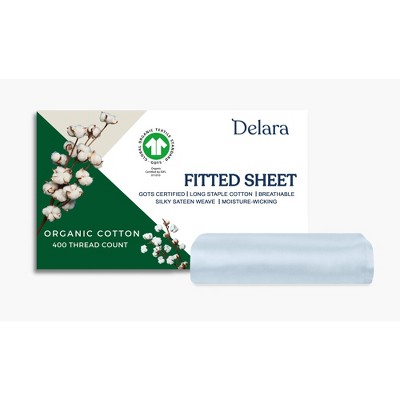 Delara GOTS Certified 100% Organic Cotton Soft, Silky, Moisture-Wicking & Breathable Fitted Sheet
