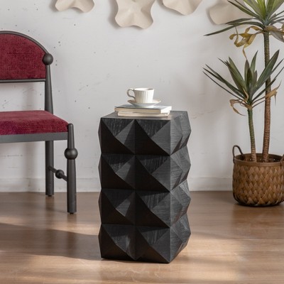 MOEPISY 23.62 inch Height Three dimensional Embossed Pattern Design Retro Side Table, Natural