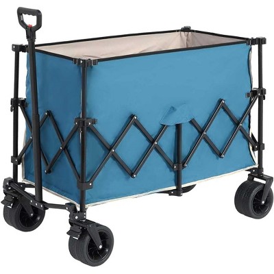 RISOKEYS Collapsible Wagon 220lbs Capacity,300L with Big All-Terrain Beach Wheels & Automatic Rebound Handle for Camping,Gardening,Shopping