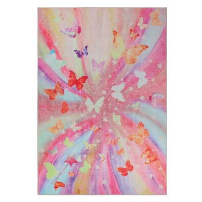 Butterfly Non-Slip Kids Playroom Nursery Washable Indoor Area Rug by Blue Nile Mills