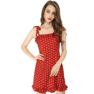 Allegra K Women's Printed Sleeveless Ruffle Tie Shoulder Summer A Line Mini Dress