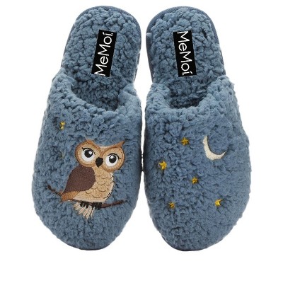 Memoi Women's Night Owl Hard Bottom Plush Slippers