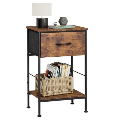 End Table with Fabric Storage Drawer, Bedside Furniture with Steel Frame, Side Table for Bedroom, Dorm, Easy Assembly