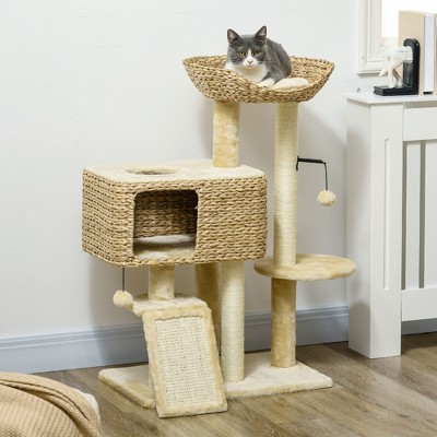 Kumasinova 38" Cat Tower with Scratching Post,Cat Tree Tower with Condo&Toy Ball,Cat Trees with Platforms&Ramp,Multi-Level Cat Furniture,Beige
