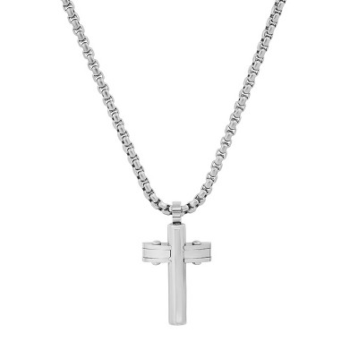 Steeltime Men's stainless steel cross pendant. Color Options: Silver, Gold