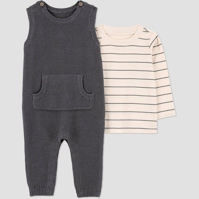 Carter's Just One You® Baby Boys' 2pc Striped Long Sleeve T-Shirt and Overalls Set - Gray