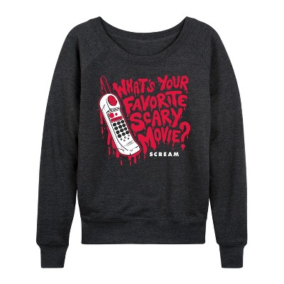 Women's - Scream - Favorite Scary Movie Lightweight French Terry Wide Neck Long Sleeve Graphic Shirt