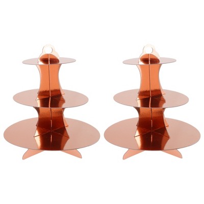 Unique Bargains 3-Tier Round Cupcake Stand Tower Cardboard Dessert Cup Cake Stand Tower 2 Pcs