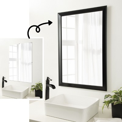 Amanti Art Mirror Makeover Bathroom Mirror Frame Border Kit  - Fully Assembled Peel and Stick Frame - Mirror NOT Included - Avon Black Trim