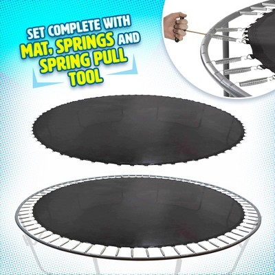 Trampoline Replacement Jumping Mat with V-Rings and Springs - Compatible with Round Frames - Set Includes Mat, Springs & Spring Pull Tool