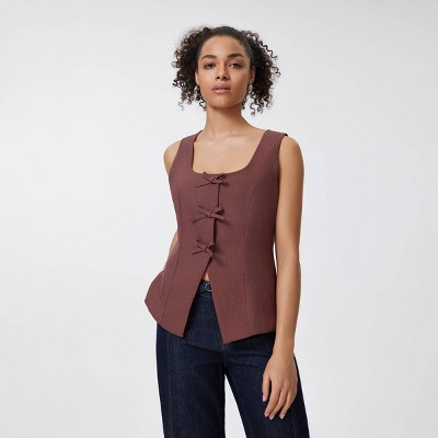 Women's Square Neck Sleeveless Front Bow Tie Closure Vest Top - A New Day™