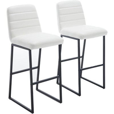 2 Pieces/Set Cream PU Leather High Bar Stool Chairs with Wood Legs and Back PU Leather Upholstered Bar stools 265lbs Max Weighing Capacity