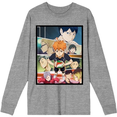 Men's Haikyu Anime Cartoon Characters Heather Grey Athletic Long Sleeve Shirt