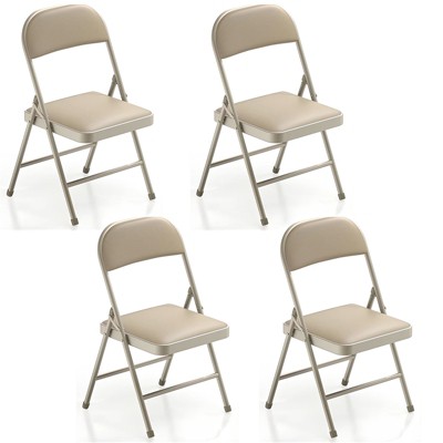 SUGIFT 4-Pack Heavy Duty Metal Folding Chairs with Padded Seat & Back, Portable for Indoor/Outdoor Events, Office, Wedding, Party, Beige, 330 lbs