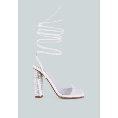 Scansta Lace Up Rhinestone Embellished Heel Sandals Women