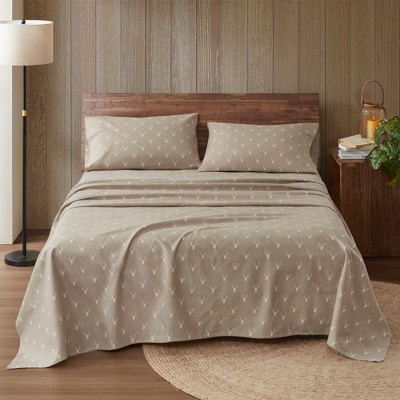 4 Pieces Cal King 100% Cotton Flannel Printed Sheet Set,Stag Head