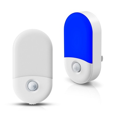 DORESshop 2-Pack 0.6W Plug-in Motion Sensor Night Lights, Half-Glow Horizontal Design, Blue Light, Adjustable 50%-100%, US Plug