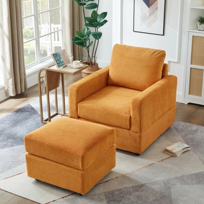 57"L Corduroy Upholstered Classic Chaise Lounge Sofa Chair with Ottoman and Pillow, Comfy Accent Chair for Living Room