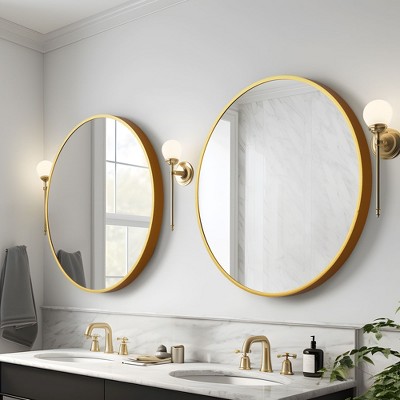 1-Piece 31 inch Black Aluminum Alloy Fine Edged Circular Hanging Mirror Frame Wall Mirror