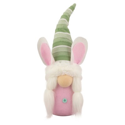 Northlight 13" Pink and Green Gnome Girl with Bunny Ears Easter Figure