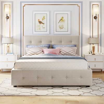 Whisen Elegant Design Queen Size Upholstered Platform Bed with 2 Drawers and Trundle