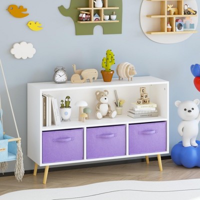 KWPZQEB Kids Bookcase and Bookshelf, Multi Shelf Cubby with 3 Collapsible Fabric Drawers, Kids Toy Storage Organizer for Bedroom, Playroom, Hallway