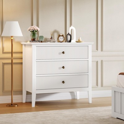 Fluted 3 Drawer Dresser, 31.5 Inch Wide Dresser Nightstand for Bedroom, Modern Wood Chest of Drawers