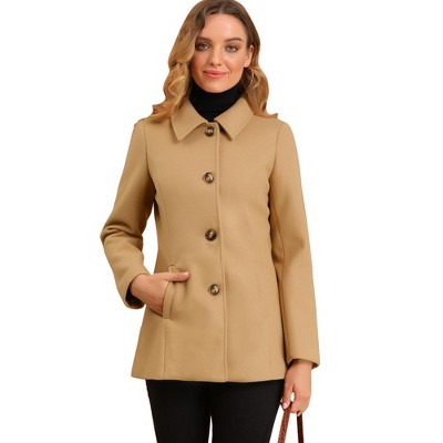 INSPIRE CHIC Women's Work Office Winter Overcoat Single Breasted Point Collar Pea Coat