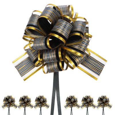 Unique Bargains Plastic Gold Edge Glossy Durable Ribbon Pull Bows 20 Count