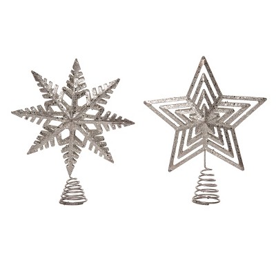 Transpac Silver Glitz Metal Tree Topper Set of 2 Christmas Home Decorations Decorative Objects
