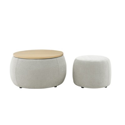 NicBex Round Storage Ottoman Bench for Bedroom, 2 in 1 Function Storage Bench with Small Seat,Ottoman for Living Room,Bedroom,Entryway