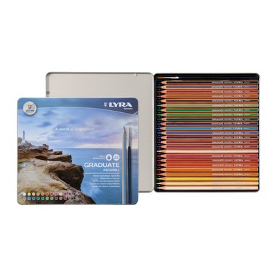 Lyra® Graduate Watercolor Pencils Set Tin with Brush, Assorted Colors, 24 Pieces