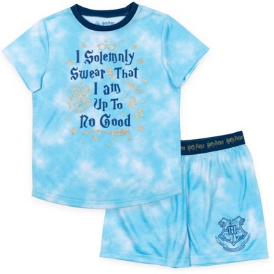 Harry Potter Gryffindor Hufflepuff Ravenclaw Slytherin Big Girls Pajama Shirt and Shorts Sleep Set Tie Dye Blue 14-16
