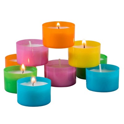 96pc Tealight Candles Blue/Pink/Yellow - Stonebriar Collection: Unscented, Long Burn Time, Cotton Wick