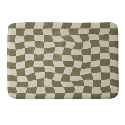 Warped Checkerboard Memory Foam Bath Rug - Deny Designs: Olive Green, Microfiber, Machine Washable, 1'9"x2'10"