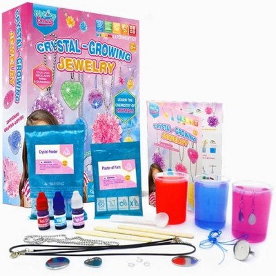 LIVEVIE Crystal Growing Jewelry Kit – DIY 6 Sparkling Pieces for Kids, Fun Science & Creative Learning