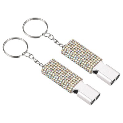Unique Bargains Outdoor Camping Hiking Fishing Rescue Signaling Alloy Keychain Whistles 2 Pcs
