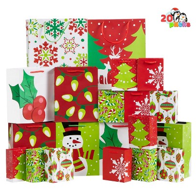 Joyfy 20 Pcs Christmas Gift Bags, Assorted Sizes Presents Wrapping Bags with Handles for Xmas Goody Gift-Giving Party Favor Decoration