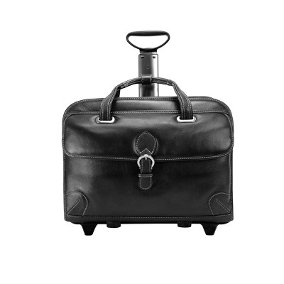 Siamod Carugetto 1  Leather Patented Detachable Wheeled Laptop Bag - Black