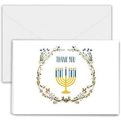 Paper Frenzy Menorah with Wreath Hanukah Thank You Note Cards and Envelopes - 25 pack