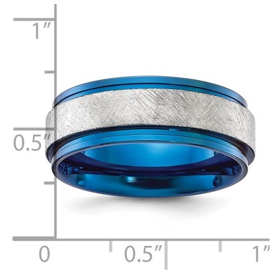 Chisel Stainless Steel Polished Blue IP-plated with Scratch Finish Center 8mm Band Ring