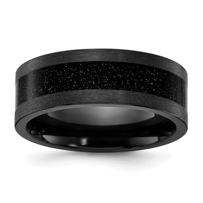 Chisel Black Zirconium Polished with Black Star Sandstone Inlay 8mm Band Ring