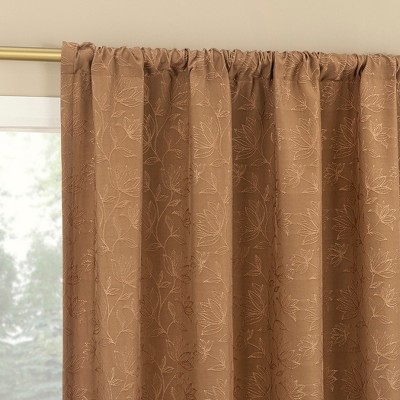 1pc 50"x63" Sun Zero Bronte Floral Jacquard 100% Blackout Rod Pocket Curtain Panel Terracotta