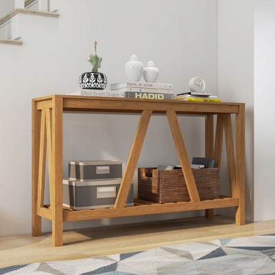 NicBex Console Table with Storage Slatted Shelf,Entryway Table with Anti-Tipper,Modern Couch Table for Living Room